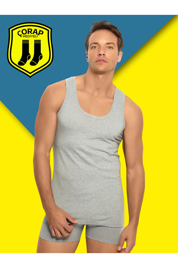 Men's 3-Piece Suspenders Undershirt (with Jiber Socks as a Gift) Cotton Economic Undershirt