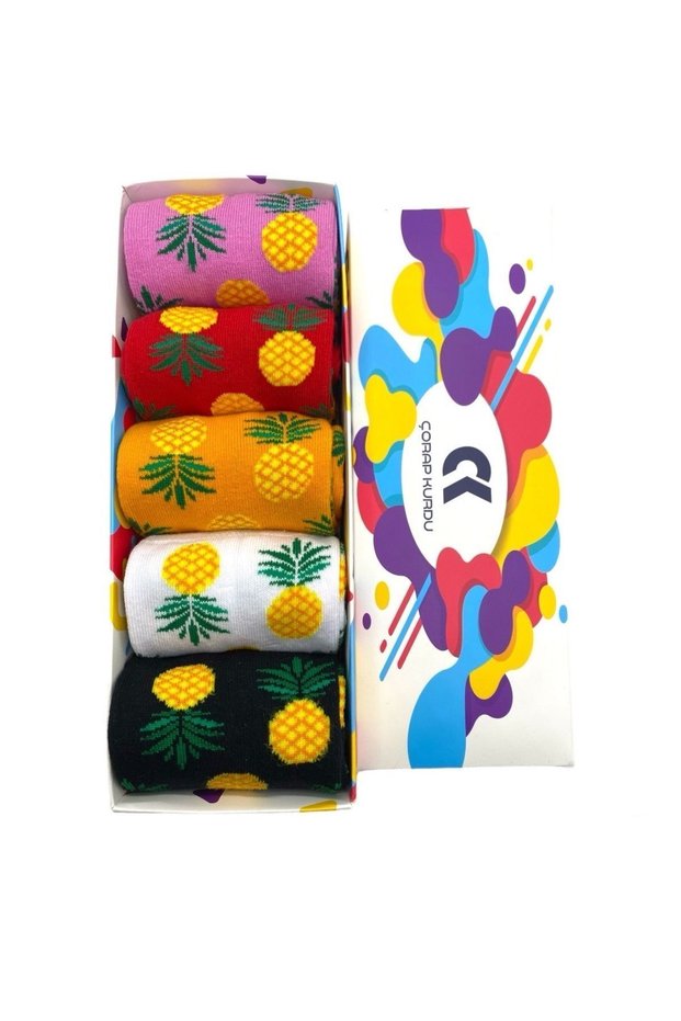 Set of 5 Pineapple Patterned Colorful Socks