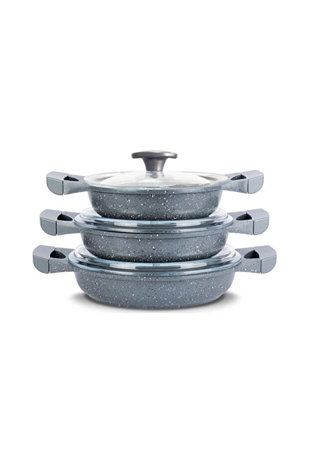 Granit 3'lü Sahan Seti - Gri Kapaklı - 3