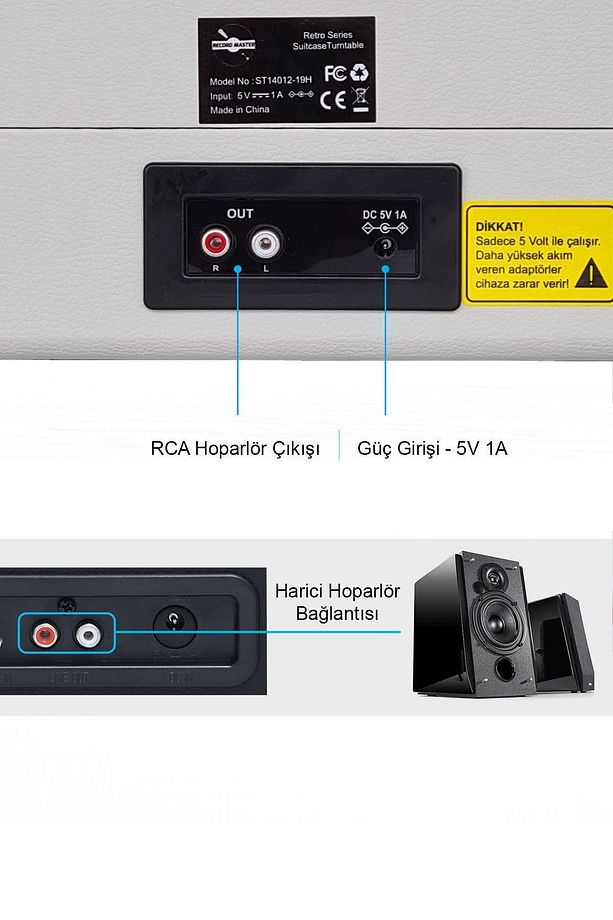 St14012 Retro Pikap Plak Çalar- Kum Beyazı - Bluetooth Ve Şarjlı - 3 Devir - Universal Iğneli - 6