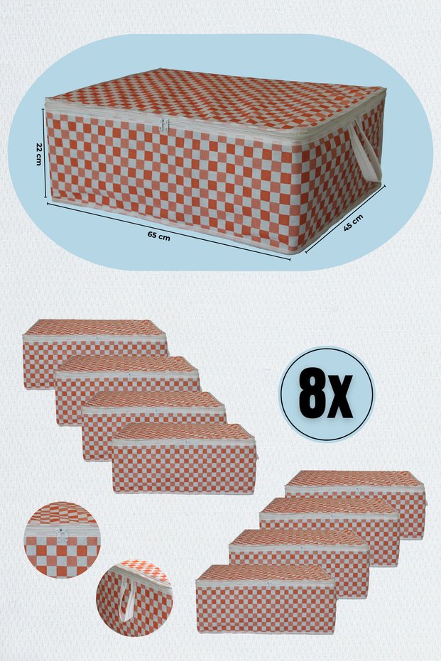 8 Pieces of Square Orange Colored Storage Bags Large Size - 65X45X22Cm