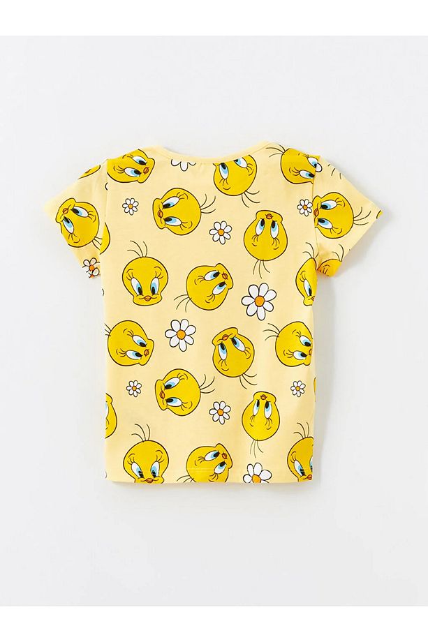 LCW baby Bisiklet Yaka Tweety Baskılı Kız Bebek Şortlu Pijama Takımı - 4