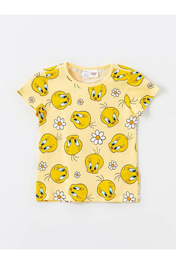 LCW baby Bisiklet Yaka Tweety Baskılı Kız Bebek Şortlu Pijama Takımı - 2
