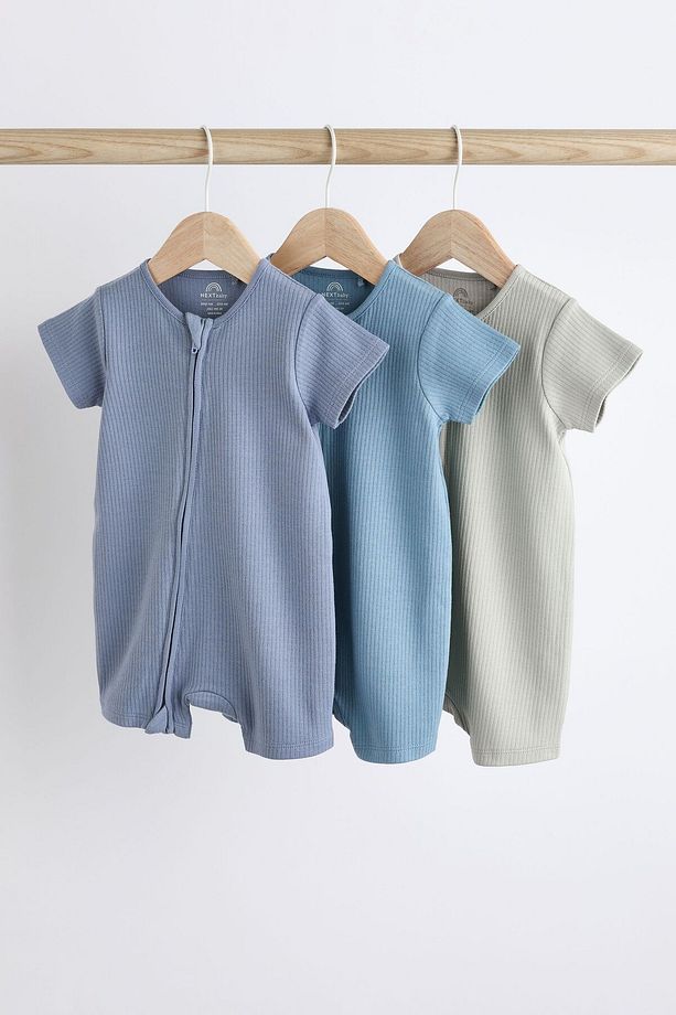 % 100 Pamuklu Mavi Gri 3’lü Romper Set - 1