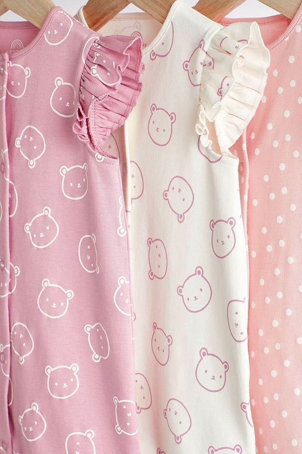 % 100 Pamuklu Pembe Ayı Desenli 3’lü Romper Set - 3