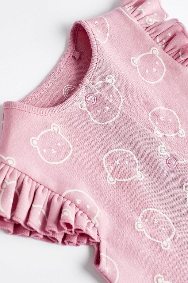 % 100 Pamuklu Pembe Ayı Desenli 3’lü Romper Set - 5