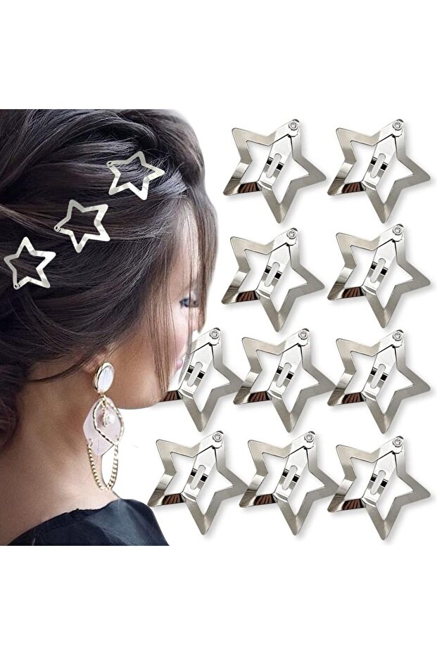 6-Piece Star Silver Buckle - Snap Metal Star Star 3 cm
