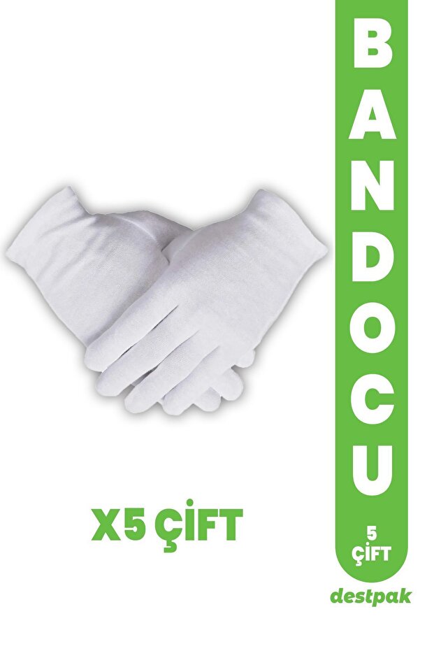 5 Pairs of Band Gloves, 100% Cotton - Stretch Fabric