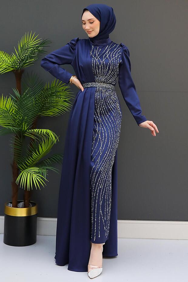 Yonca Pelerin Abiye Lacivert - 5
