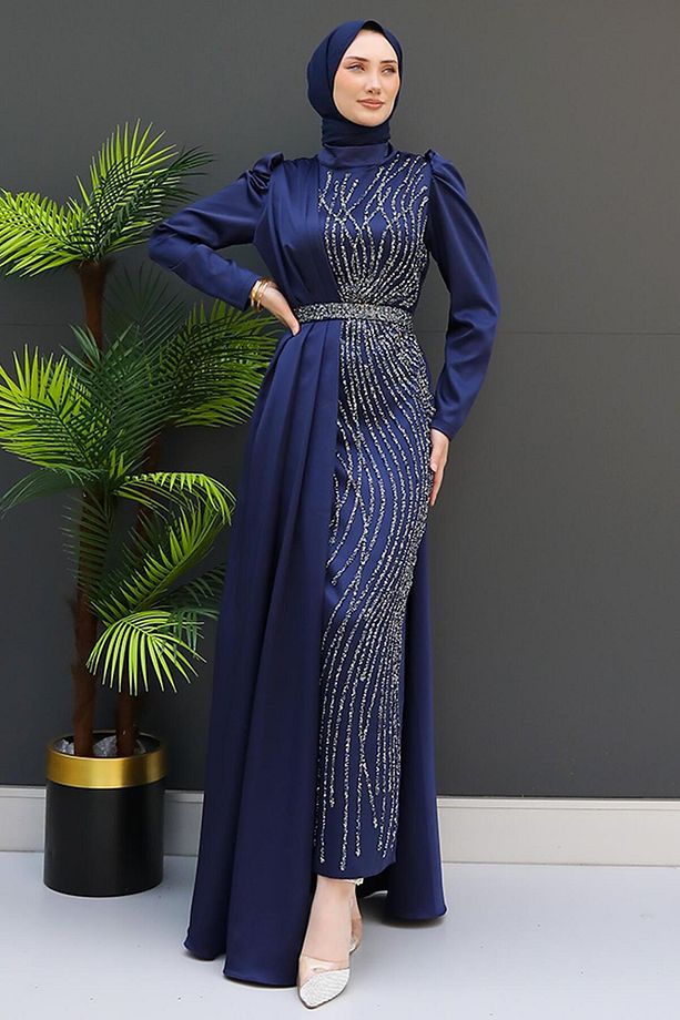 Yonca Pelerin Abiye Lacivert - 1