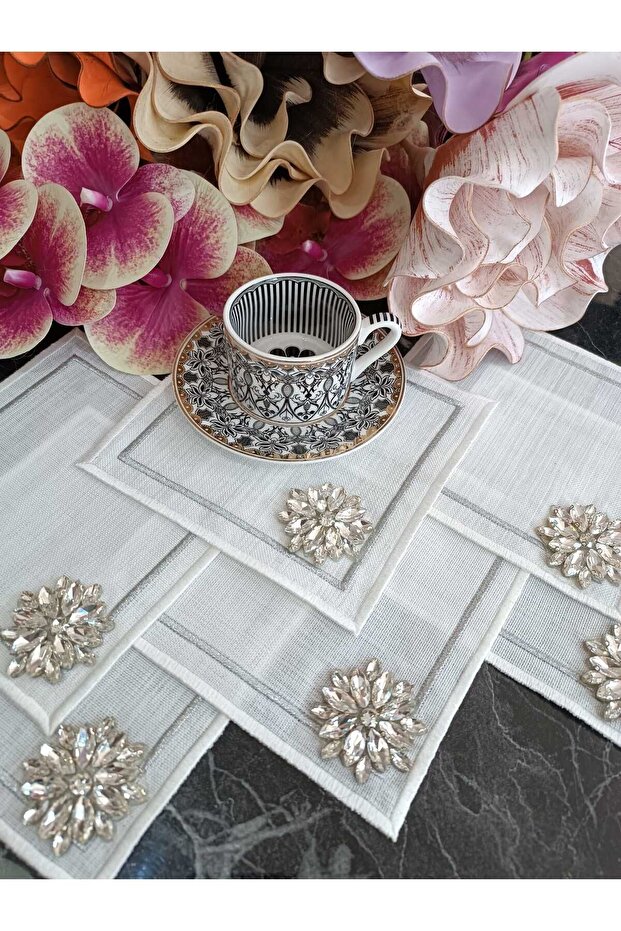 Stone detailed coffee side, cocktail, presentation napkin 6 pieces