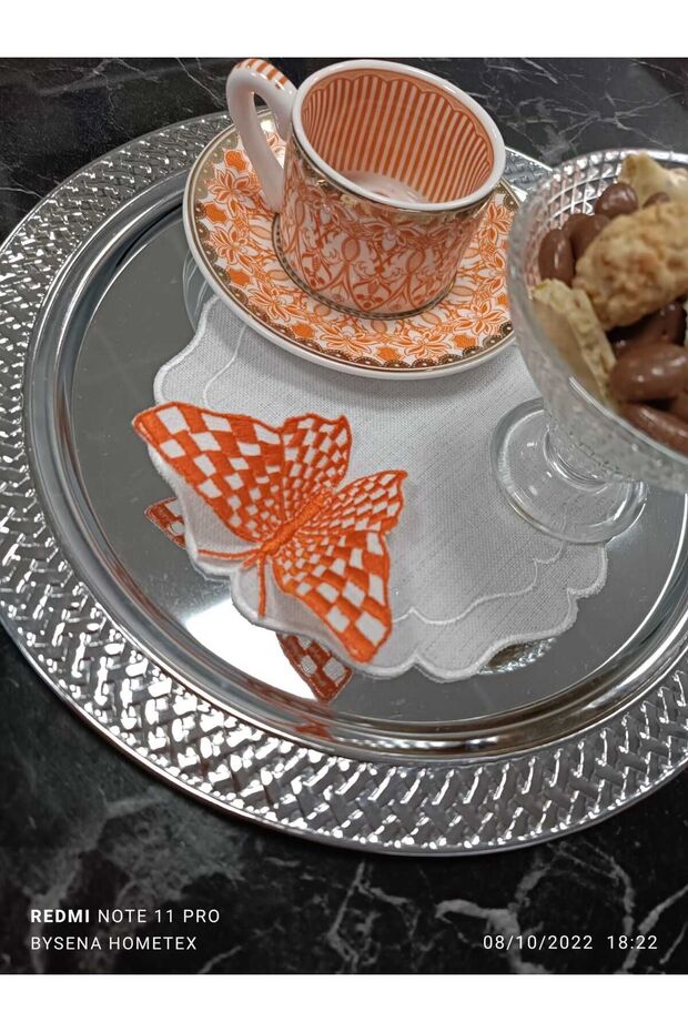 kelebek detay turuncu kokteyl peçetesi ve sunum peçetesi 1 adet - 7