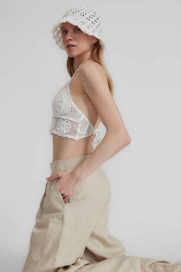 AVENA Örgü Bağlamalı Crop Top - 1