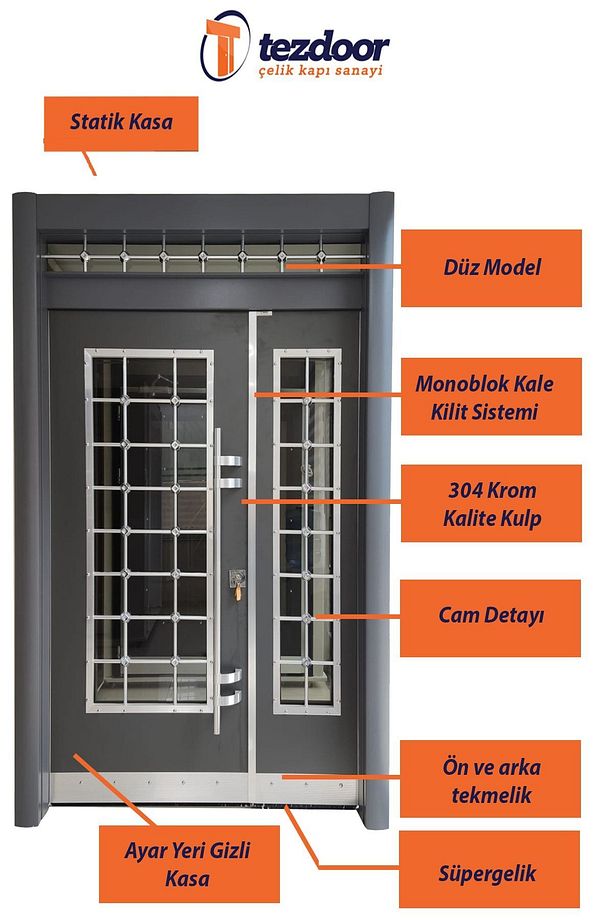 Celik Kapi Model Çelik Kapı, Antrasit Rengi Camlı Bina Giriş Kapısı Sol Açılım - 8