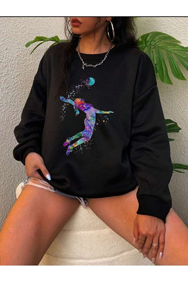 National Volleyball Team Vargas Queens of the Net Crew Neck Black Unisex Oversized Sweatshirt