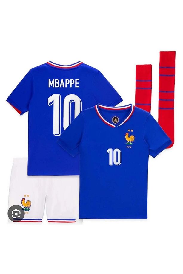 Fransa 2024/25 Yeni Sezon Kylian Mbappe Çocuk Forması Şort Çorap 3'lü Set - 1
