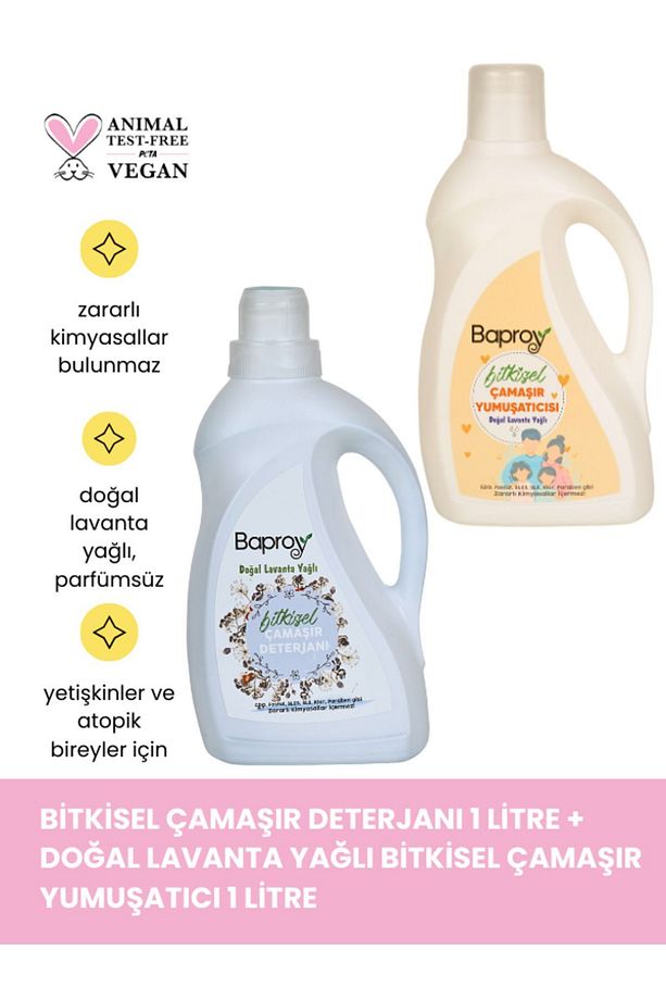 Bitkisel Çamaşır Deterjanı 1 Litre + Bitkisel Çamaşır Yumuşatıcısı Doğal Lavanta Yağlı 1 Litre - 1
