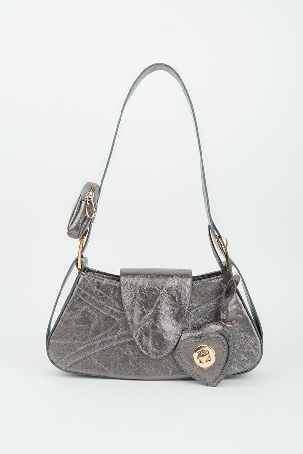 Women's Silver Baguette Wallet Design Faux Leather Snap Closure Hand And Shoulder Bag