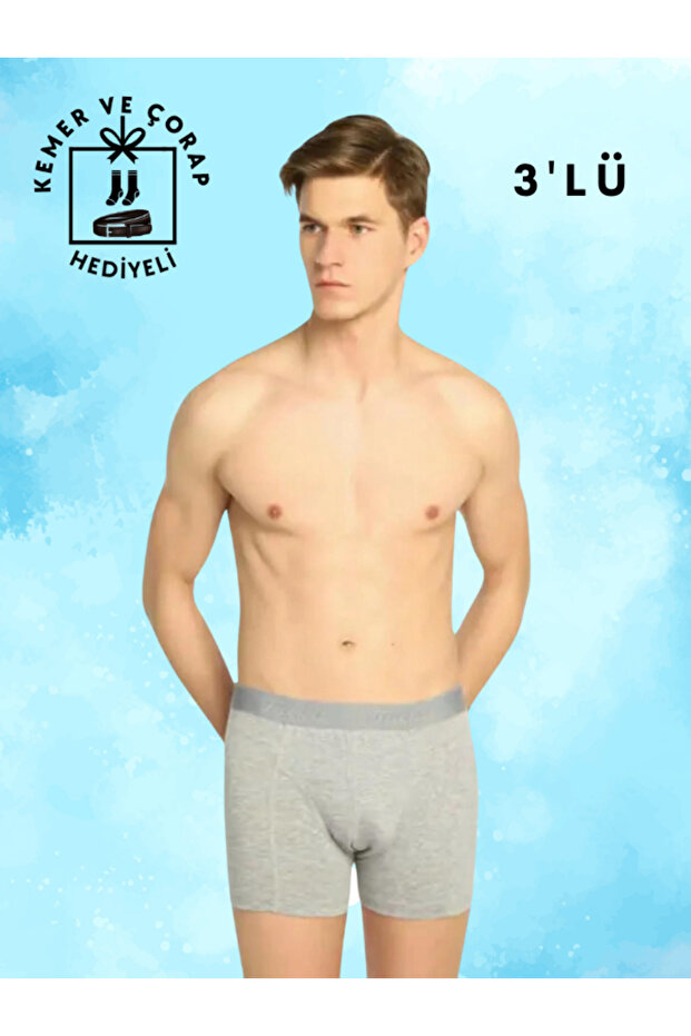 Black and Grey Boxer Shorts, Pack of 3 (Socks and Belt Included as a Gift)