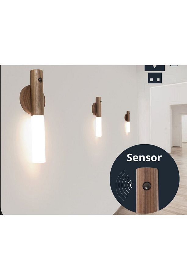 Modern Sensörlü Usb Şarjlı Mıknatıslı Taşınabilir Duvar Aplik Masa Lambası Ahşap Görünümlü Gün Işığı - 8