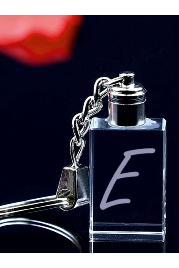 Letter E Keychain, Letter Keychain, Glass Engraved Keychain