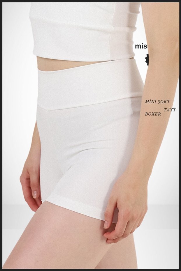 Women's Mini Shorts Boxer Ecru High Waist Firming Fit Look 11080