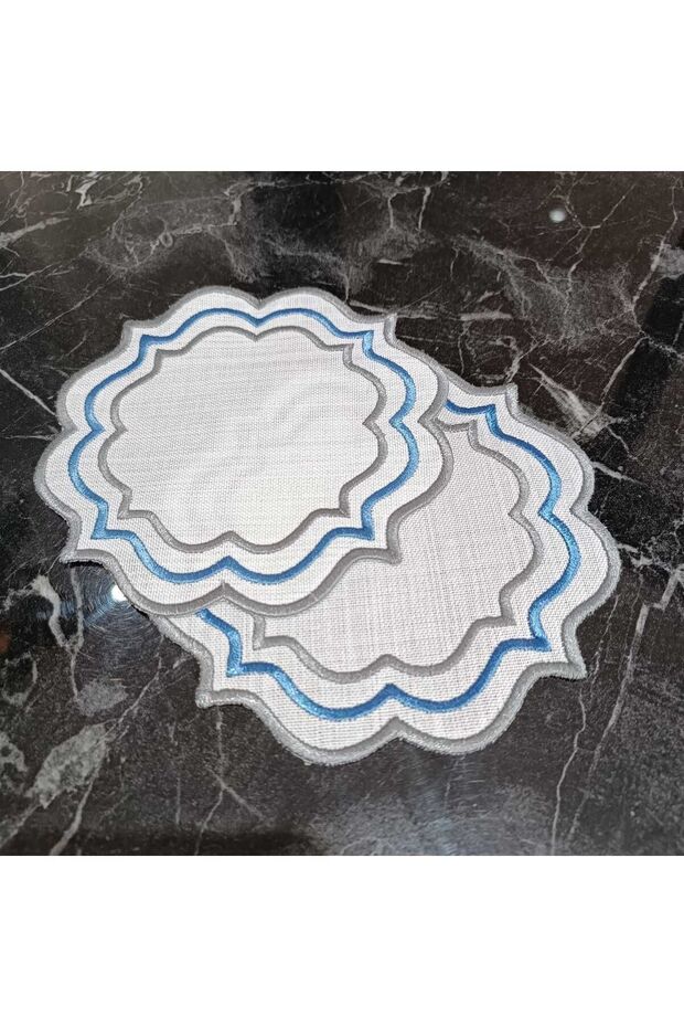 gray and blue color detailed cocktail napkin and coffee side presentation napkin 2 pieces