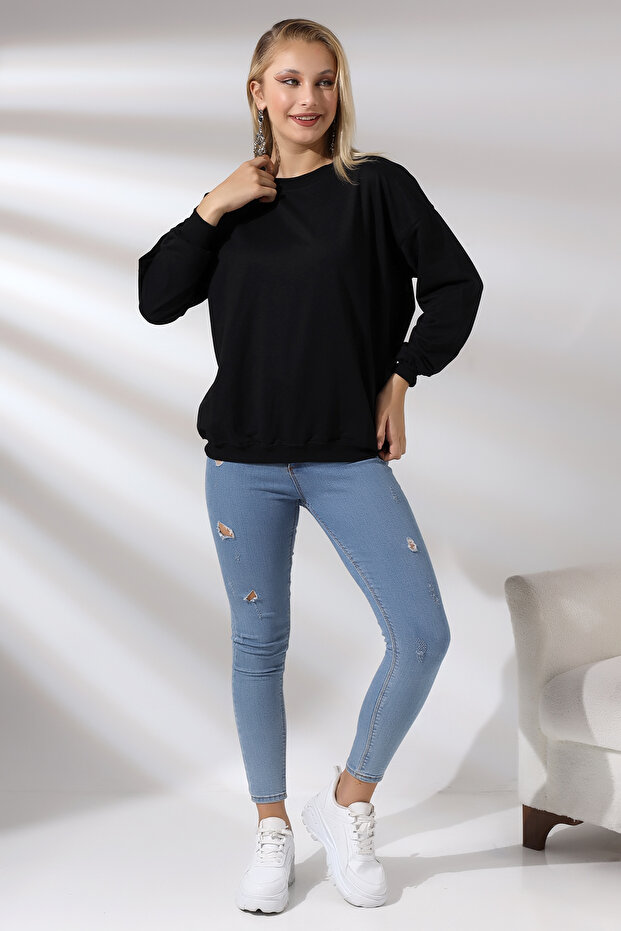 Oversize Sweatshirt 20814 Siyah - 1