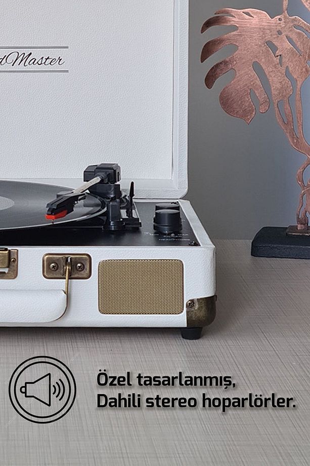 St14012 Retro Pikap Plak Çalar- Kum Beyazı - Bluetooth Ve Şarjlı - 3 Devir - Universal Iğneli - 7