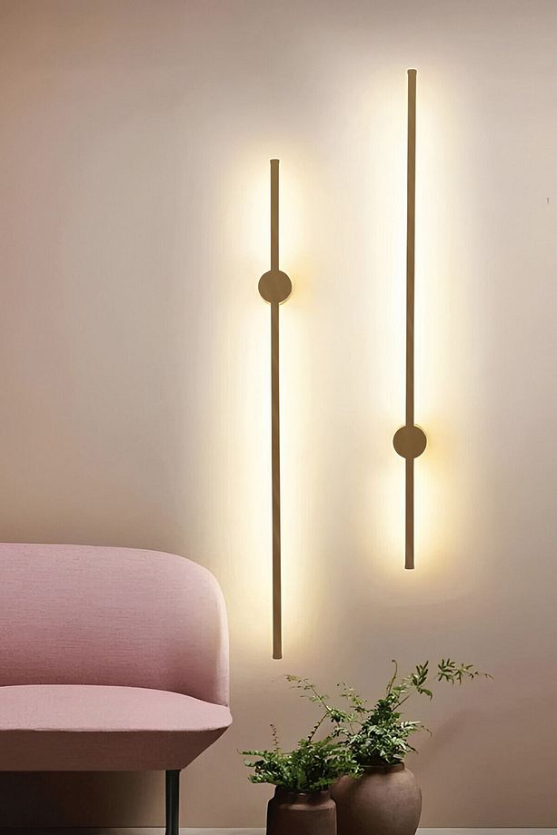 Modern Dekoratif Çubuk Led Duvar Aplik 70 Cm Bronz Profil (YUVARLAK ROZANSLI) 3000k Sarı Işık - 2