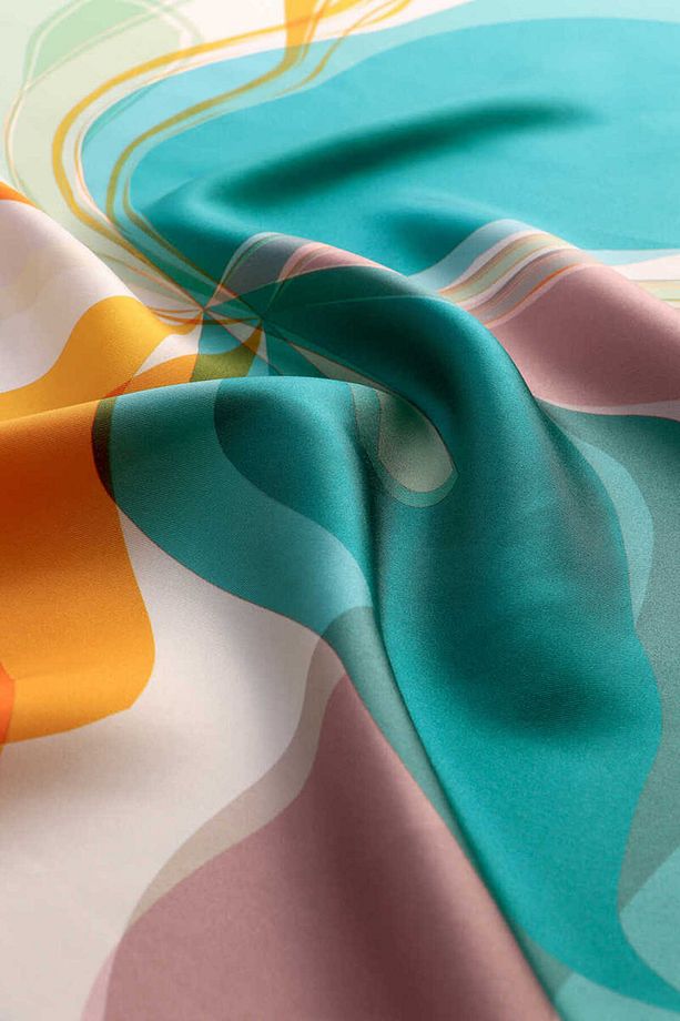 Mint Orkide Desen Twill İpek Eşarp - 3