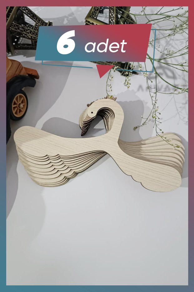 Wooden Swan Patterned Baby Dress and Clothes Hanger - Set of 6