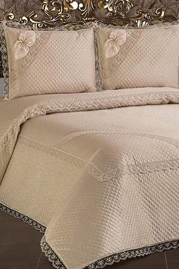 Mák steppelt francia fűzős ágytakaró Cappucino - 1