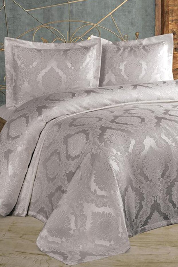 Şulem Jakarlı Şönil Tek Kişilik Yatak Örtüsü Gri - 1