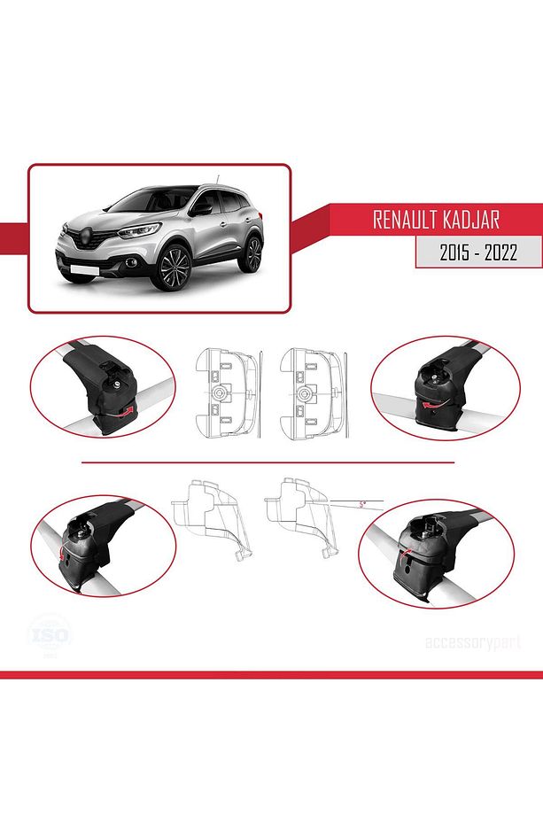 Renault Kadjar 2015-2022 Arası ile uyumlu ACE-2 Ara Atkı Tavan Barı GRİ - 6