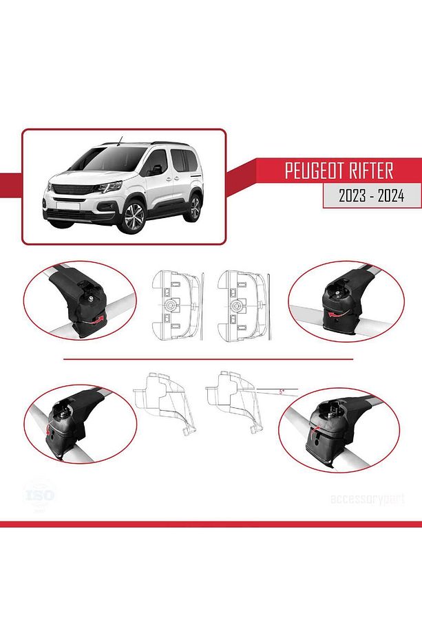 Peugeot Rifter 2024 2025 Model Ile Uyumlu Ace-2 Ara Atkı Tavan Barı Gri - 6