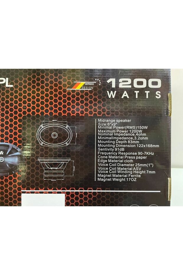 AQOUSTİCS SX-85SPL OVAL MİDRANGE 1200 WATT MAXİMUM POWER 2 ADET - 6