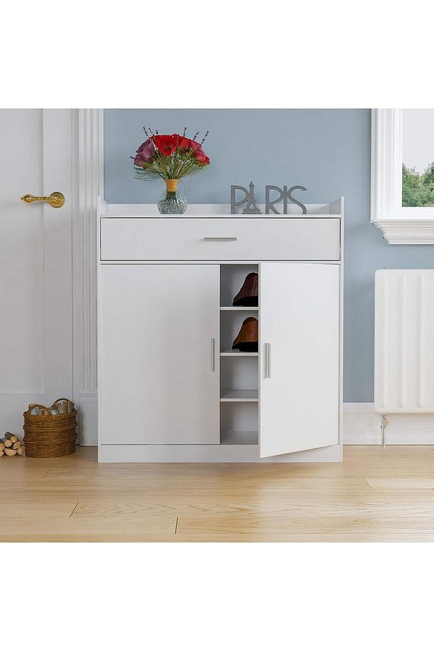 %100 Mdf Beyaz Ayakkabılık, Ayakkabı Dolabı, Kapaklı Ayakkabılık, Dresuar, Vestiyer - 6