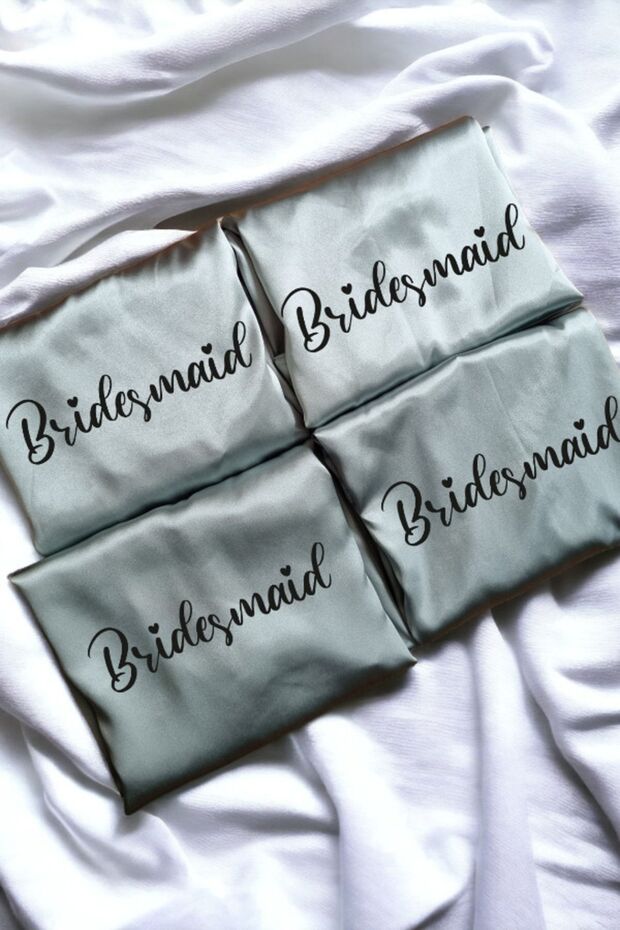 Mint Green 4 Pieces Bridesmaid Printed Bridesmaid Dressing Gown