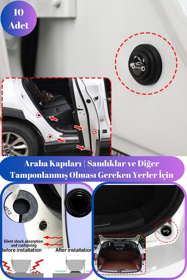 10 Adet | Çarpışma ve Aşınma Önleyici | Araba Kapısı Darbe Emici Pad Seti - 1