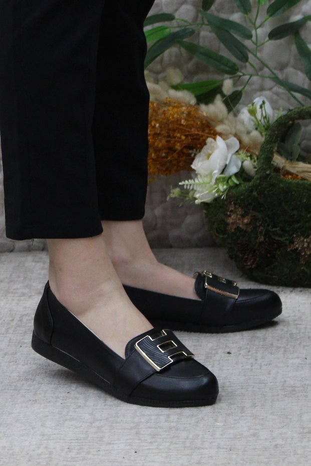 Sdf 42613 Black Lightweight Comfortable Sole Stylish Women's Ballerina Casual Shoes