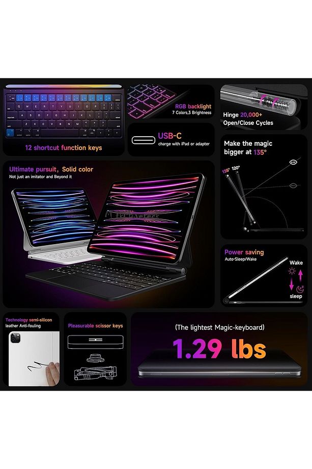 İpad Air 6. 5. 4. Nesil Uyumlu Klavyeli Kılıf Magic Keyboard Touchpad Akıllı Folio Bluetooth Işıklı - 2