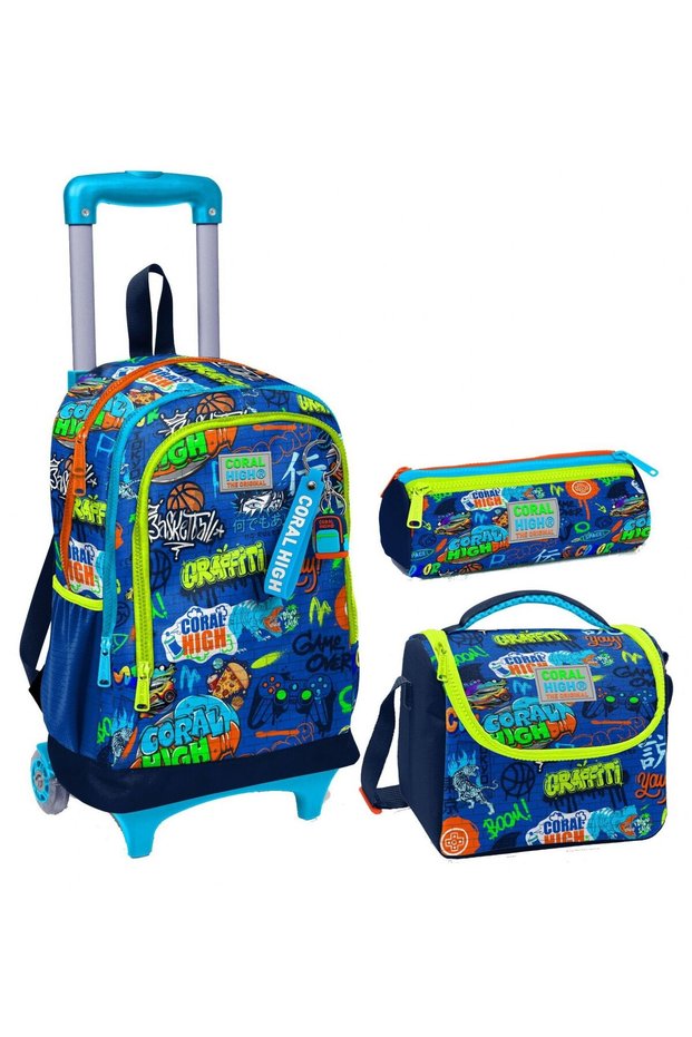 Cobalt blue Grafiti Triple Rickshaw Lighted Wheeled Bag Set - Boy