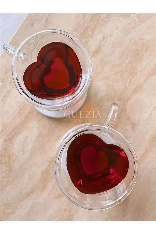 Isıya Dayanıklı Borosilikat Kalp Tasarımlı Çift Cidarlı Cam Bardak Kahve Sunum Bardağı 170 Ml 2 Adet - 1