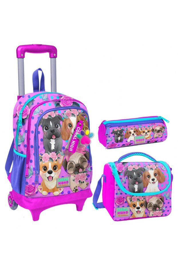 Pink Dog Triple Trolley Lighted Wheeled Bag Set - Girls