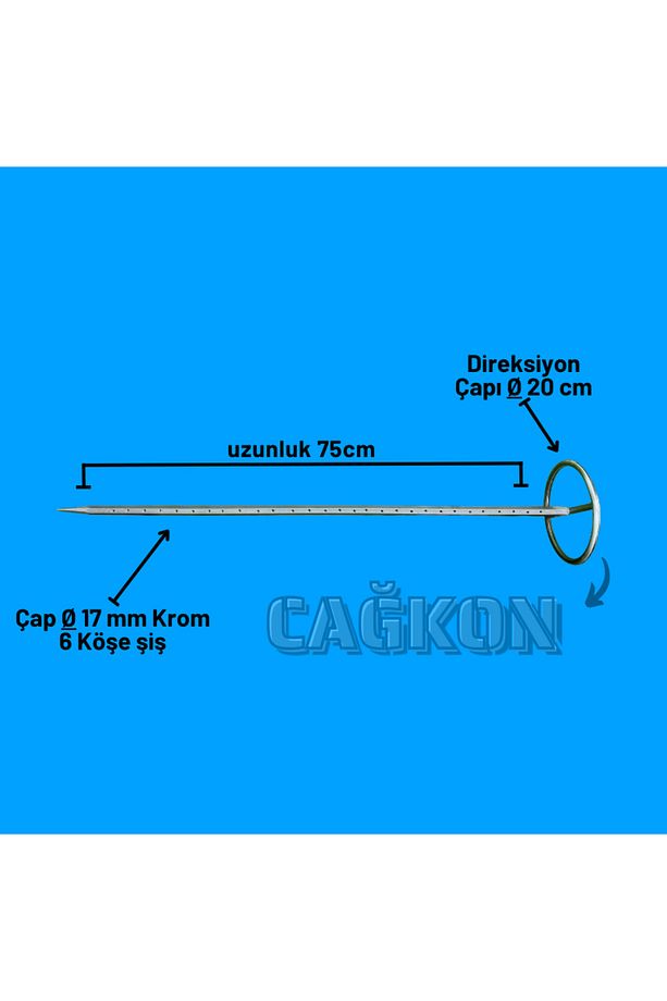 Takım Cağ Kebap seti 75cm Krom Şiş + Krom tava + 10 adet Cağ + Et tutma diskleri - 4