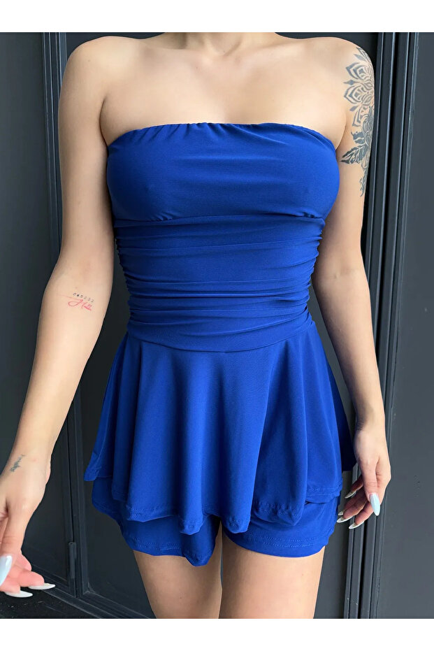 Women's Strapless Sandy Lined Short Dress with Shorts