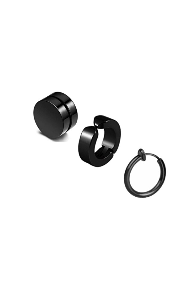 Unisex Black 3 Pieces Non-Hole Squeezed Magnet Steel Earrings