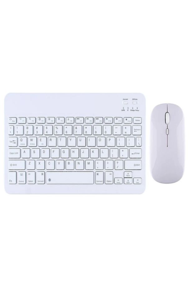 Samsung Galaxy Note 10.1" N8000 Uyumlu Kablosuz Bluetooth Şarjlı Mini Q Klavye Mouse Seti - Beyaz - 1