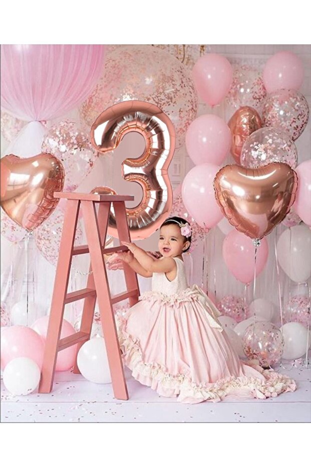3 Year Old Rosegold Birthday Balloon Set